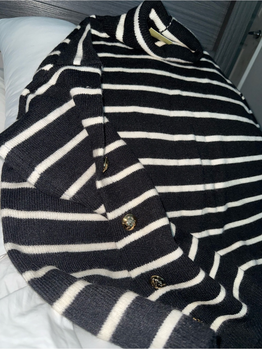 Love Black and White Striped Cowl Neck Sweater